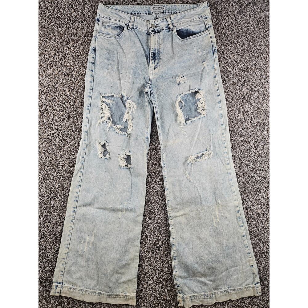 Uniq By Litz Jeans Womens 9 Blue Wide Leg Flare Destroyed Baggy Grunge Skater